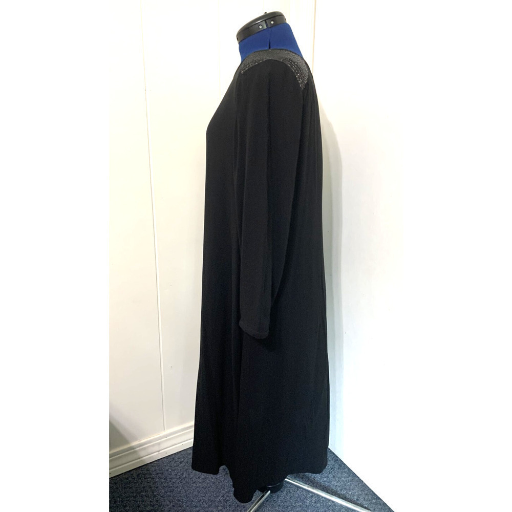 Eileen Fisher Black 100% SIlk Tunic Shift Dress Size large Beaded Lagenlook - Picture 2 of 12